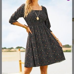 Suzanne Betro Navy Floral Smock-bodice midi dress. Size small.